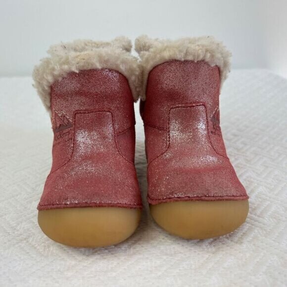 Kickers Baby Size 18mo months  Little Red Glitter Booties Boots Faux Fur Trim 18 - Picture 5 of 12